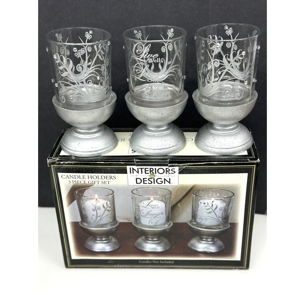 Candle Holders 3 La piece LIVE LAUGH LOVE Gift Set Interiors by Design 2013